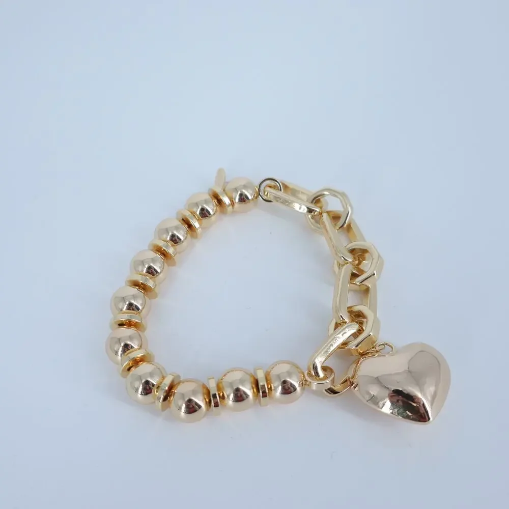 Serefina Gold Heart Pendant Chain and Multi Bead Stretch Bracelet